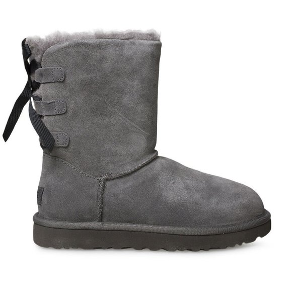 UGG SHORT CONTINUITY BOW CHARCOAL SUEDE SHEEPSKIN - Picture 3 of 6